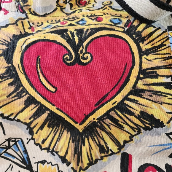 NWT Brighton Queen of Love Canvas Tote Carryall Shoulder Bag Colorful Graphics - Picture 6 of 9